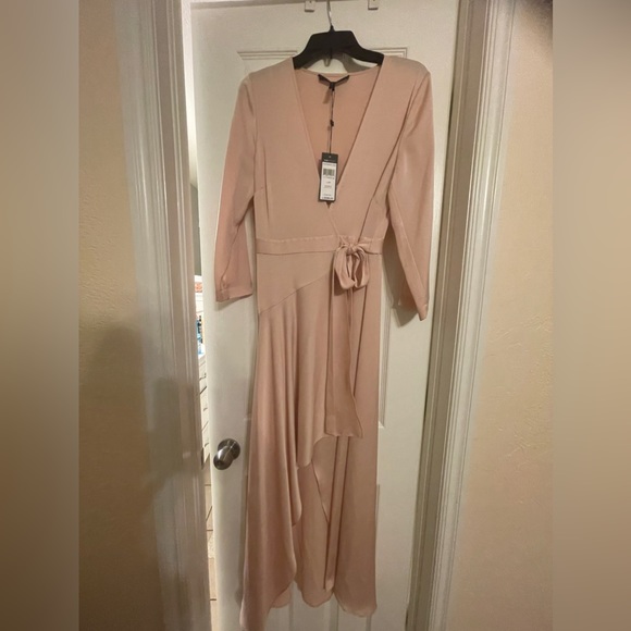 BCBG Max Azria Almond Pink Blush Wrap Satin Gown NWT Size XS - Picture 7 of 9